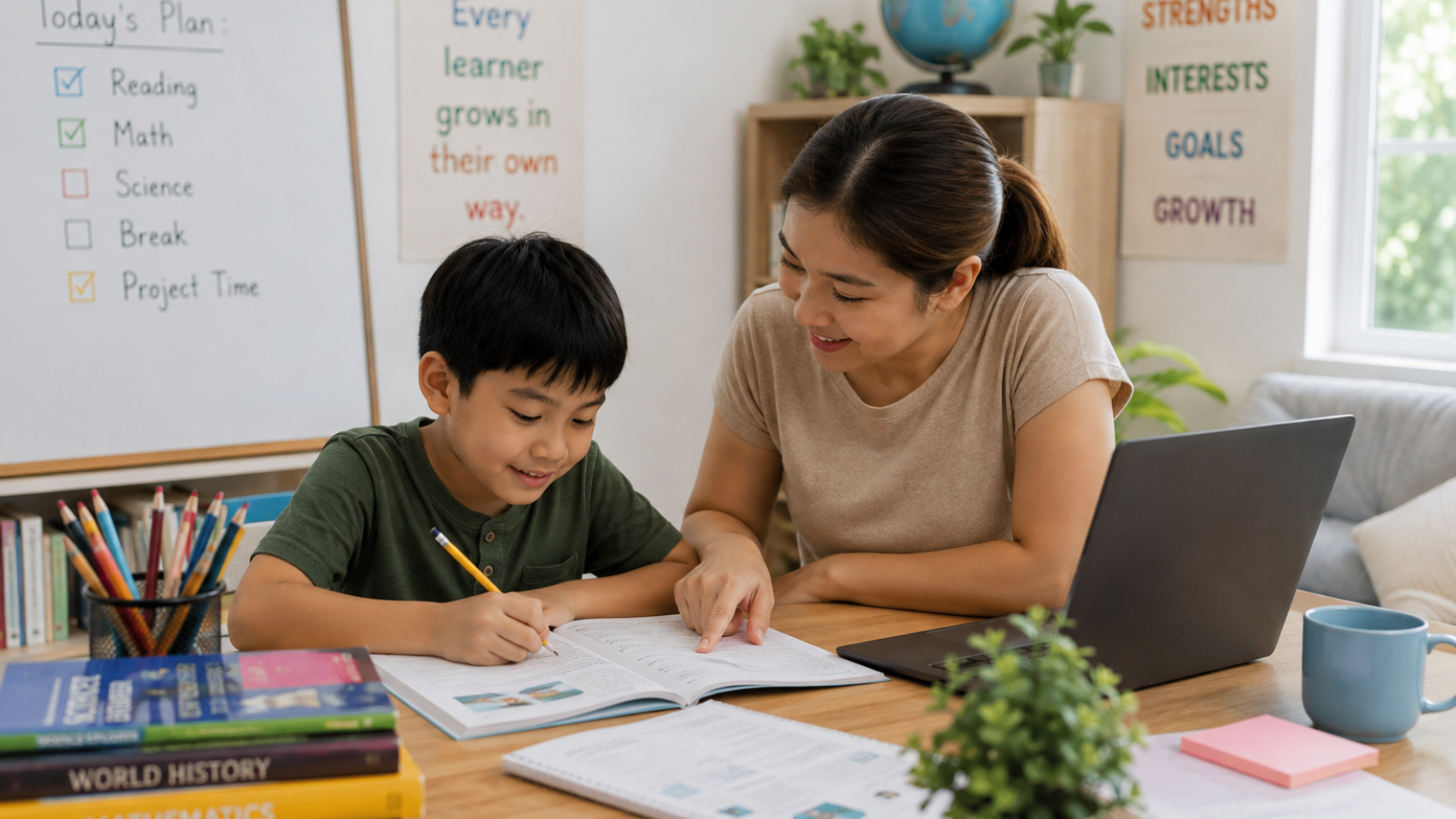 Young learner receiving individualized academic support through a personalized learning approach tailored to their unique strengths, interests, and pace of learning. The image reflects student-centered education, differentiated instruction, flexible learning pathways, and the value of personalized learning within homeschooling and alternative education programmes in the Philippines.