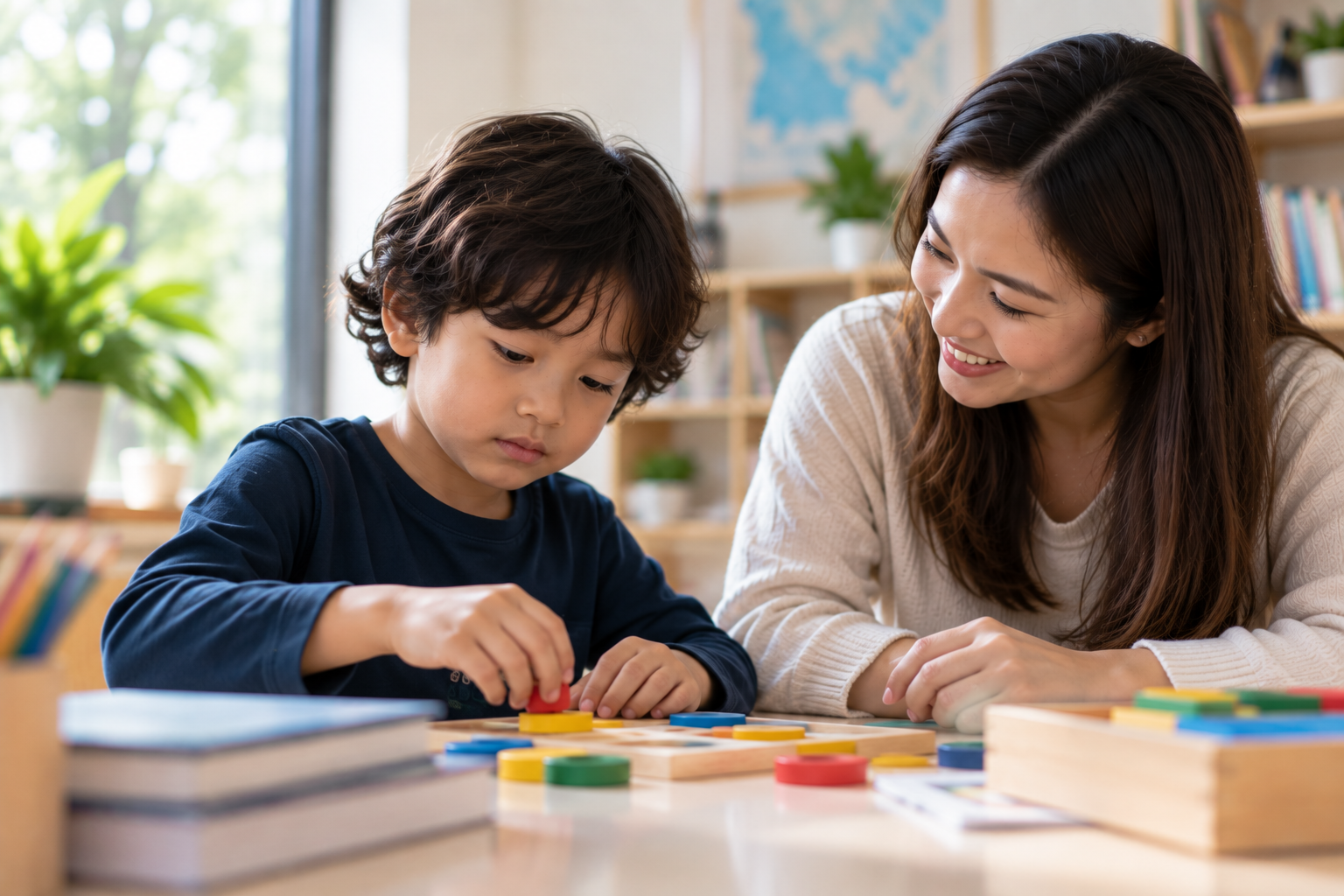 Learning support activity at Philippine Cambridge International School, an IB World School in Cavite, featuring a child building with colorful blocks